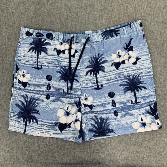 Men's Sand N Sun Swimming‎ Trunks Hawaiian Palm Tree Blue Shorts Large (36/38) - Picture 1 of 12